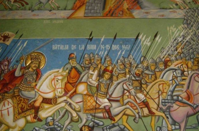 14 decembrie 1467 - Armata lui Ştefan cel Mare incendiază oraşului Baia (Moldova) şi atacă pe invadatorii unguri